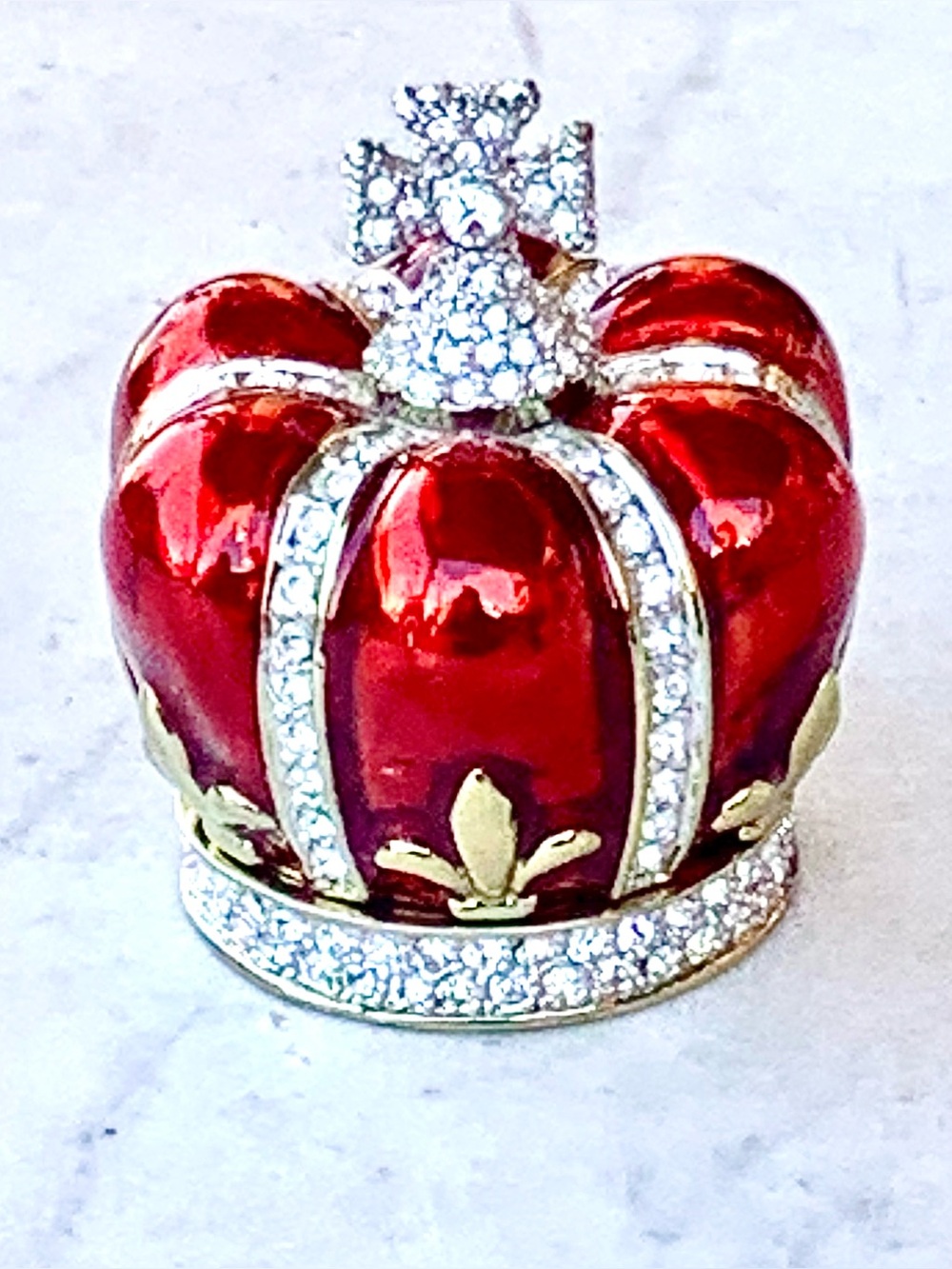 JERE Decorative HER MAJESTY RED CROWN TRINKET BOX Accent Figurine Gold & Crystal